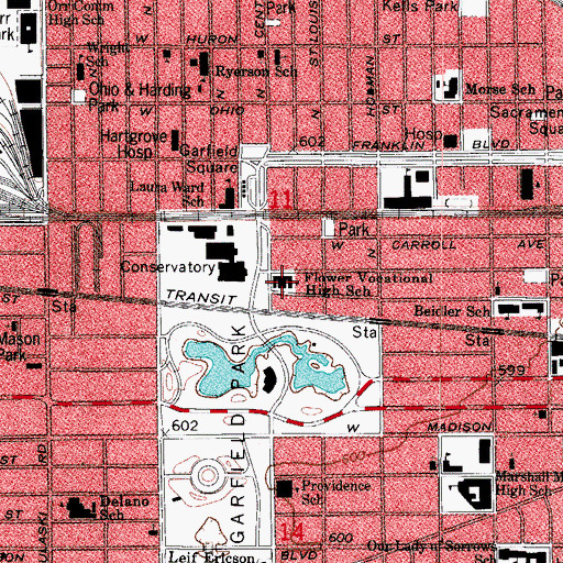 Topographic Map of Flower Career Academy High School, IL