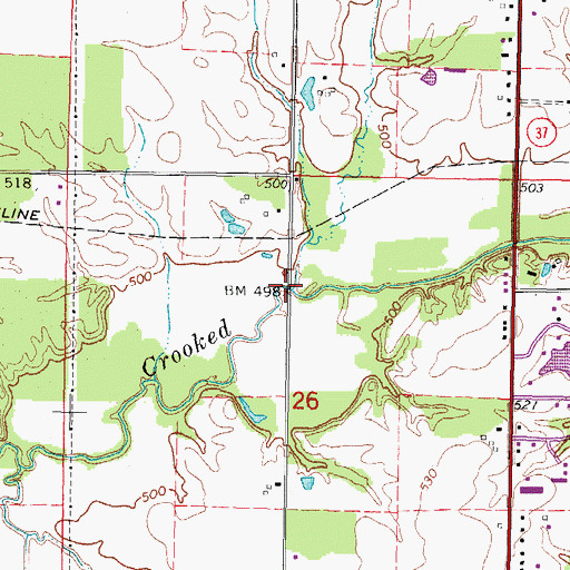 Topographic Map of Folks Creek, IL