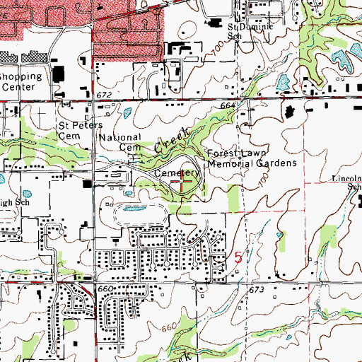 Topographic Map of Forest Lawn Memorial Gardens, IL