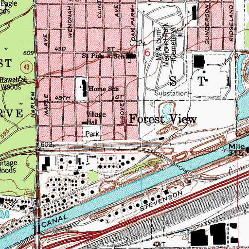 Topographic Map of Forest View, IL