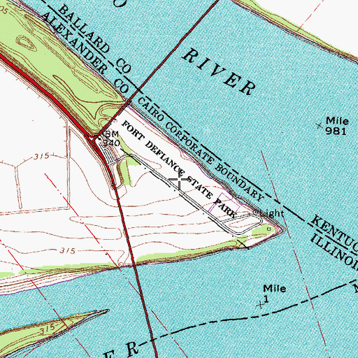 Topographic Map of Fort Defiance State Park, IL