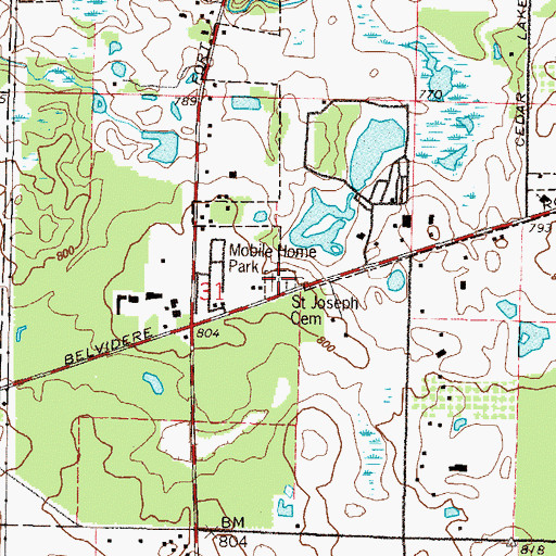 Topographic Map of Fort Hill Cemetery, IL