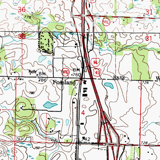 Topographic Map of Fossland, IL