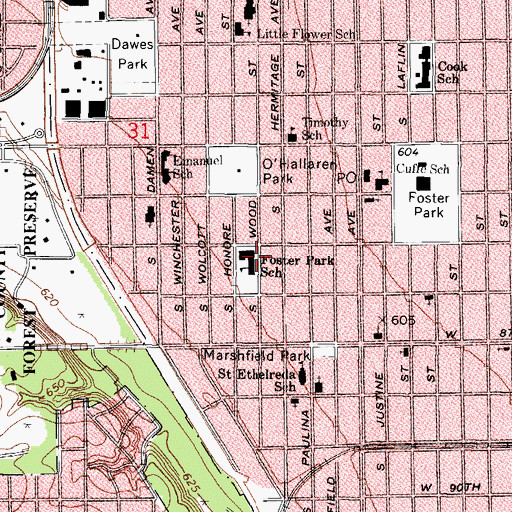 Topographic Map of Foster Park Elementary School, IL