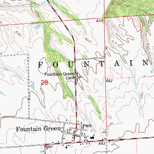 Topographic Map of Fountain Green Cemetery, IL