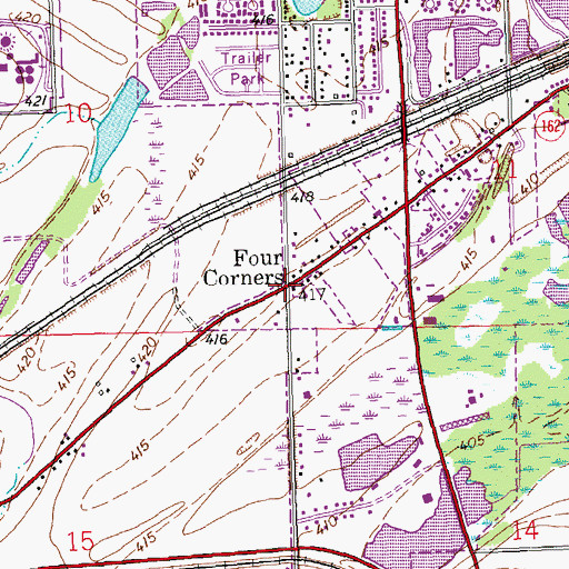 Topographic Map of Four Corners, IL