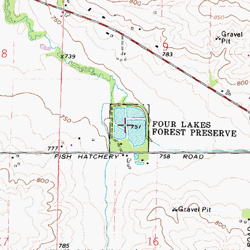 Topographic Map of Four Lakes Forest Preserve, IL