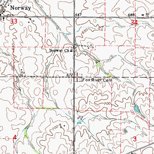 Topographic Map of Fox River Cemetery, IL