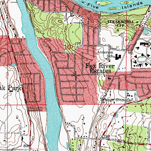 Topographic Map of Fox River Estates, IL