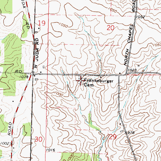 Topographic Map of Frankeburger Cemetery, IL