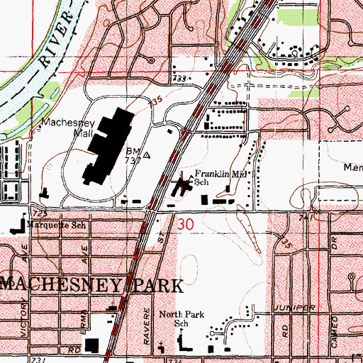 Topographic Map of Machesney Elementary School, IL