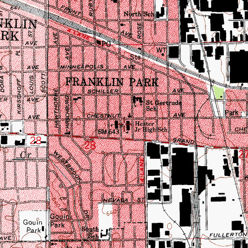 Topographic Map of Franklin Park School, IL