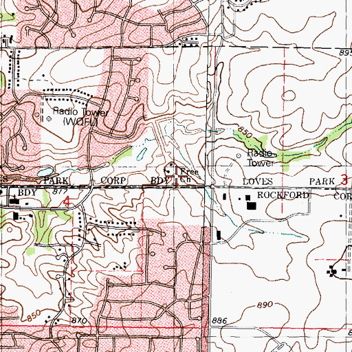 Topographic Map of Free Church, IL