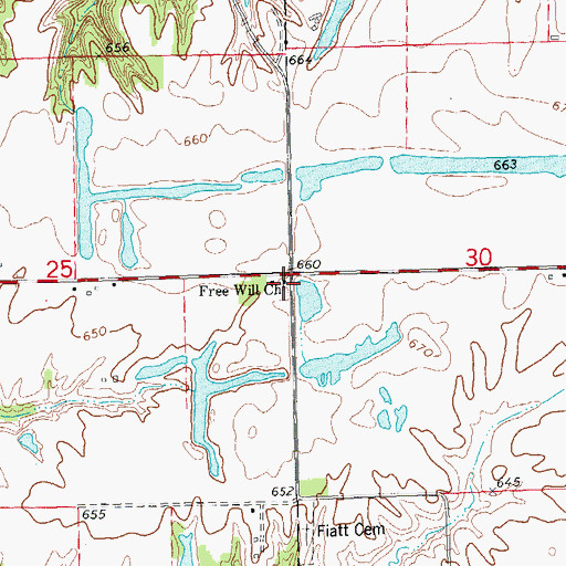 Topographic Map of Free Will Church, IL
