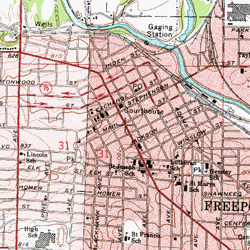 Topographic Map of Freeport, IL