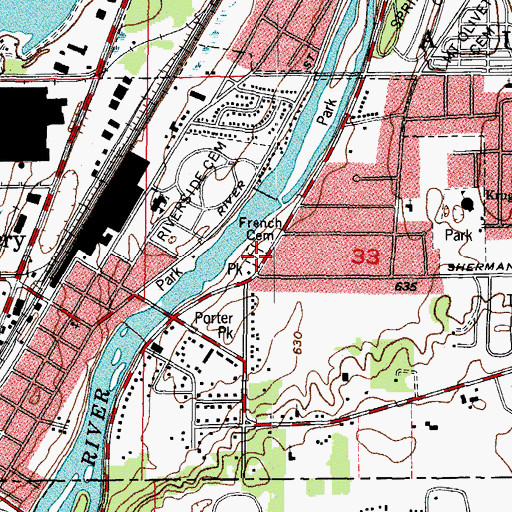 Topographic Map of French Cemetery, IL