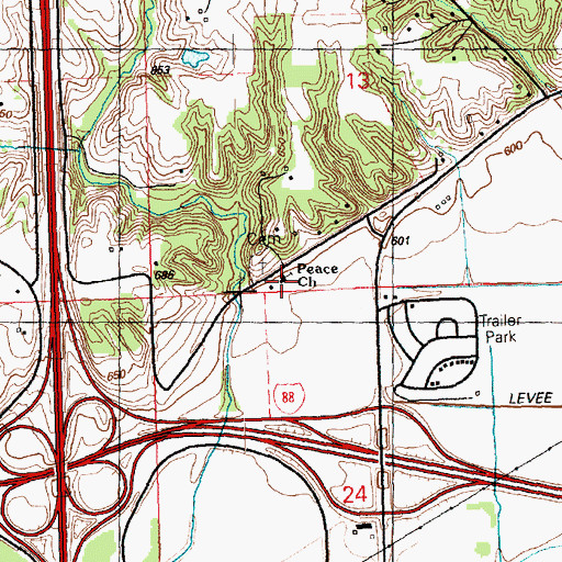 Topographic Map of Peace Church, IL