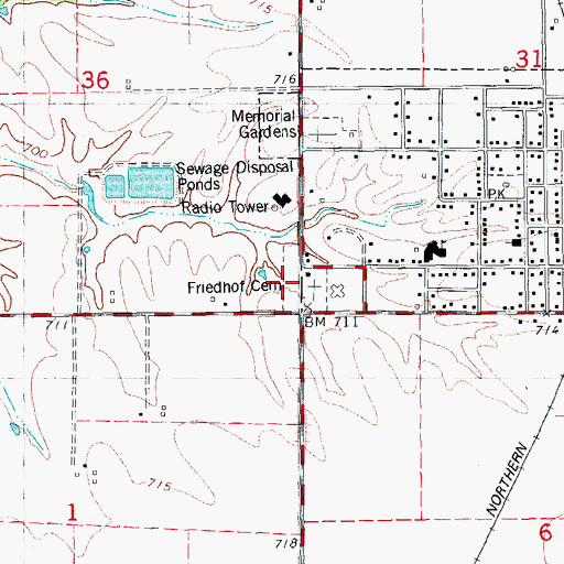 Topographic Map of Lutheran Friedhof Cemetery, IL