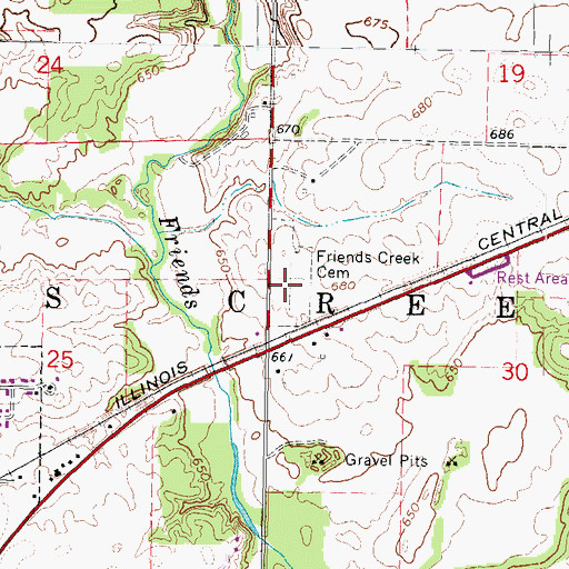 Topographic Map of Friends Creek Cemetery, IL