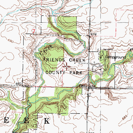 Topographic Map of Friends Creek County Park, IL