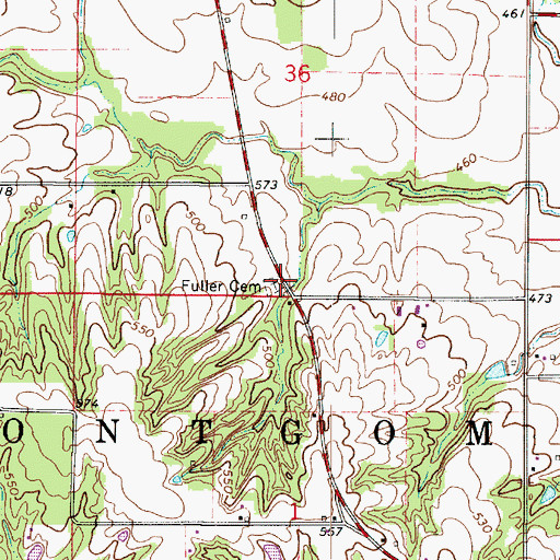 Topographic Map of Fuller Cemetery, IL