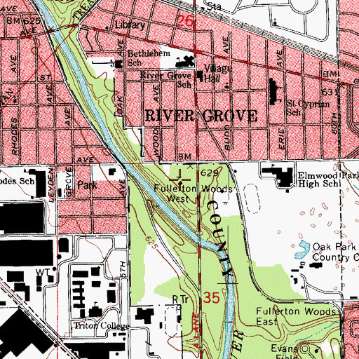 Topographic Map of Fullerton Woods West, IL