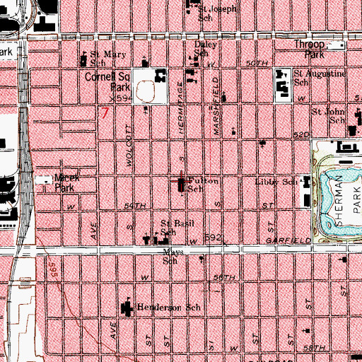 Topographic Map of Fulton School, IL
