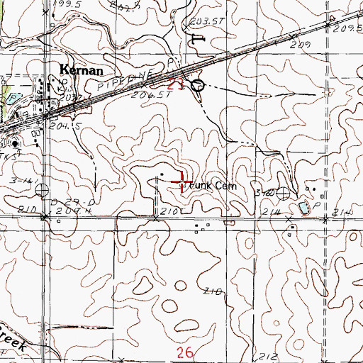 Topographic Map of Funk Cemetery, IL