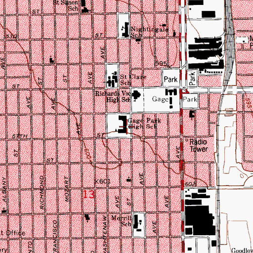 Topographic Map of Gage Park High School, IL