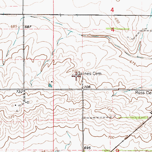 Topographic Map of Gaines Cemetery, IL