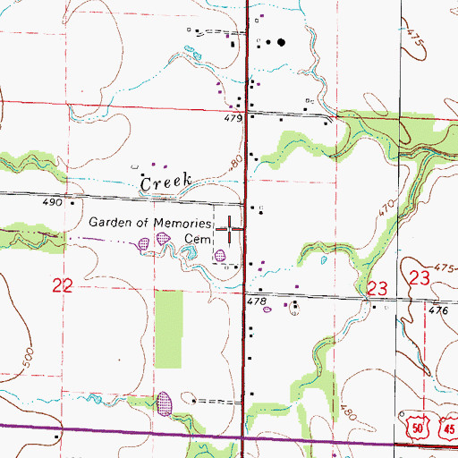 Topographic Map of Garden of Memories Cemetery, IL