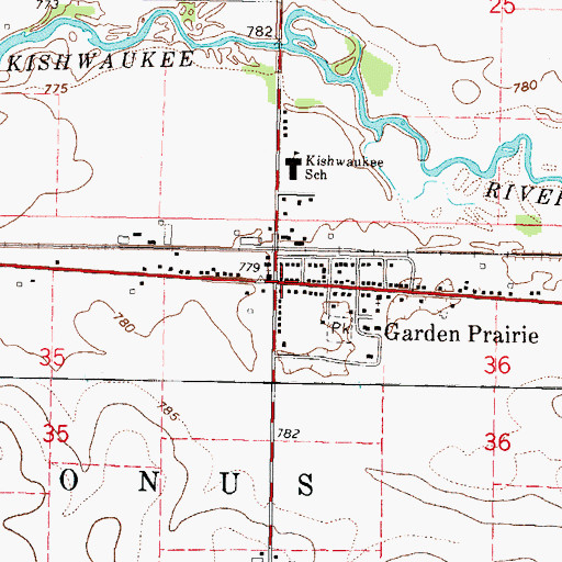 Topographic Map of Garden Prairie, IL