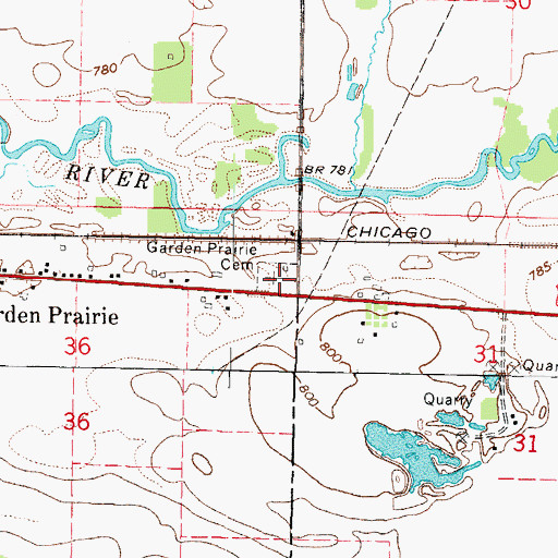 Topographic Map of Garden Prairie Cemetery, IL