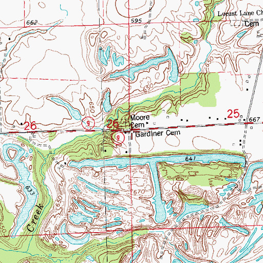 Topographic Map of Gardiner Cemetery, IL