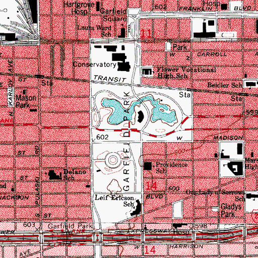 Topographic Map of Garfield Park, IL