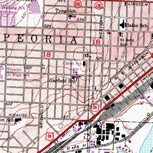 Topographic Map of Garfield Primary School, IL
