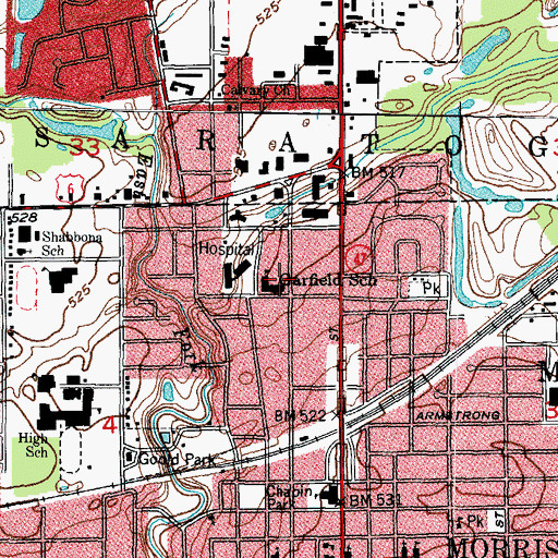 Topographic Map of Garfield Elementary School, IL