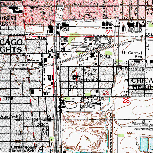 Topographic Map of Garfield School, IL