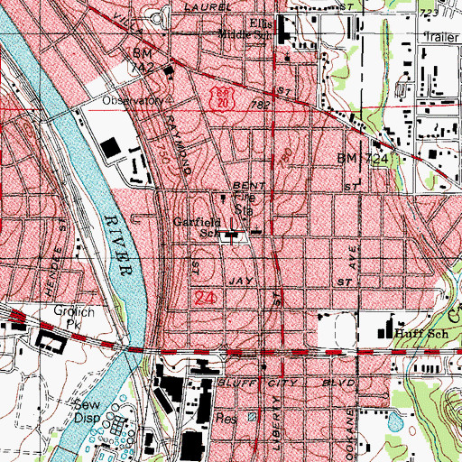 Topographic Map of Garfield Elementary School, IL