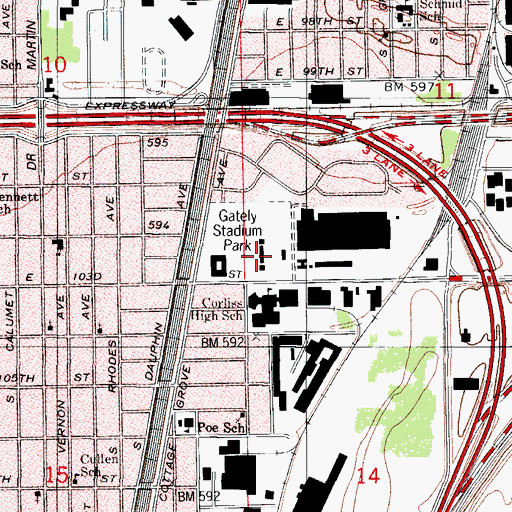 Topographic Map of Gately Stadium Park, IL