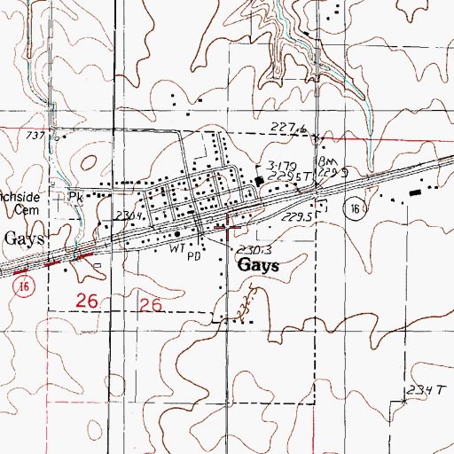 Topographic Map of Gays, IL