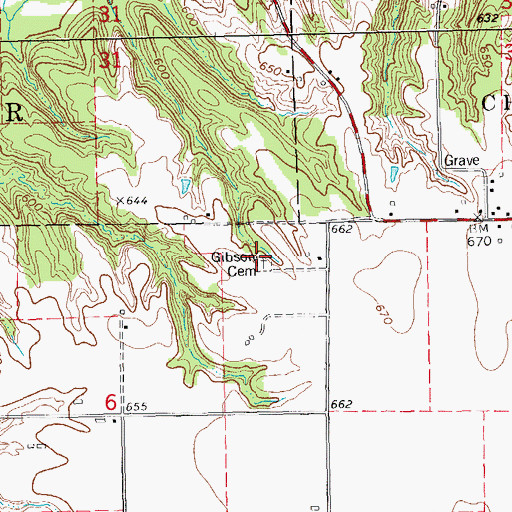 Topographic Map of Gibson Cemetery, IL