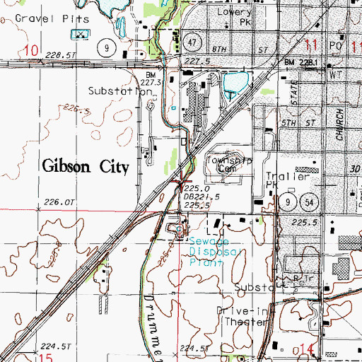 Topographic Map of Gibson City, IL