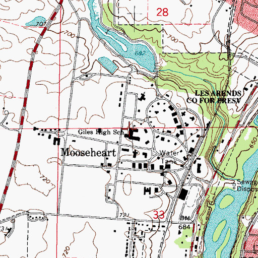 Topographic Map of Giles High School, IL