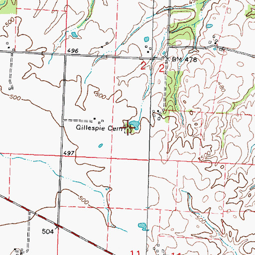 Topographic Map of Gillespie Cemetery, IL