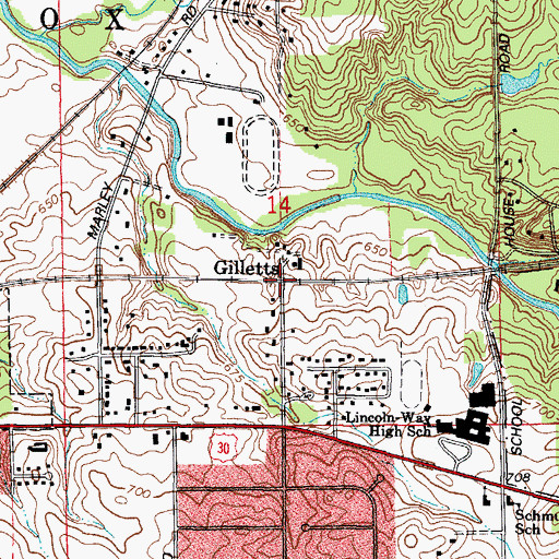 Topographic Map of Gilletts, IL