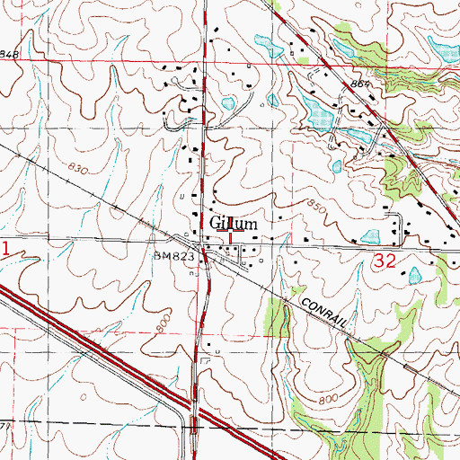 Topographic Map of Gillum, IL