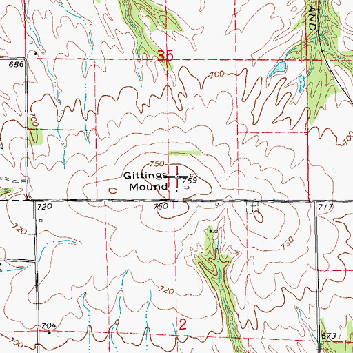 Topographic Map of Gittings Mound, IL