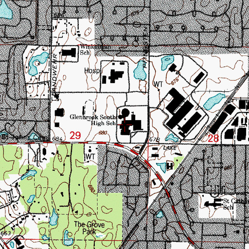 Topographic Map of Glenbrook South High School, IL