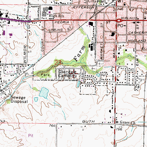 Topographic Map of Glendale Cemetery, IL
